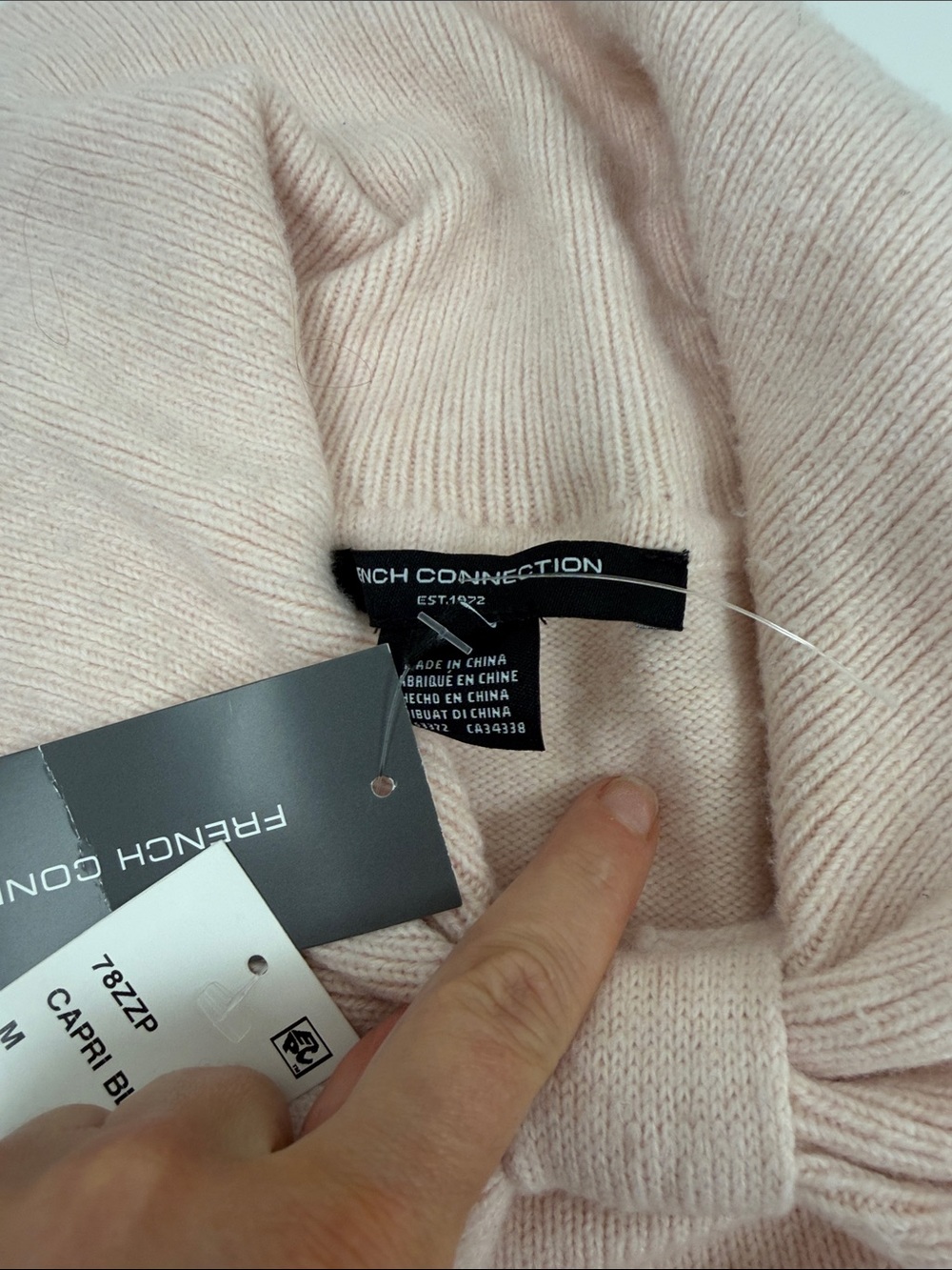 French Connection NWT$118  Soft Pink Women's Cashmere-Blend Funnel Neck Sweater - Picture 3 of 4